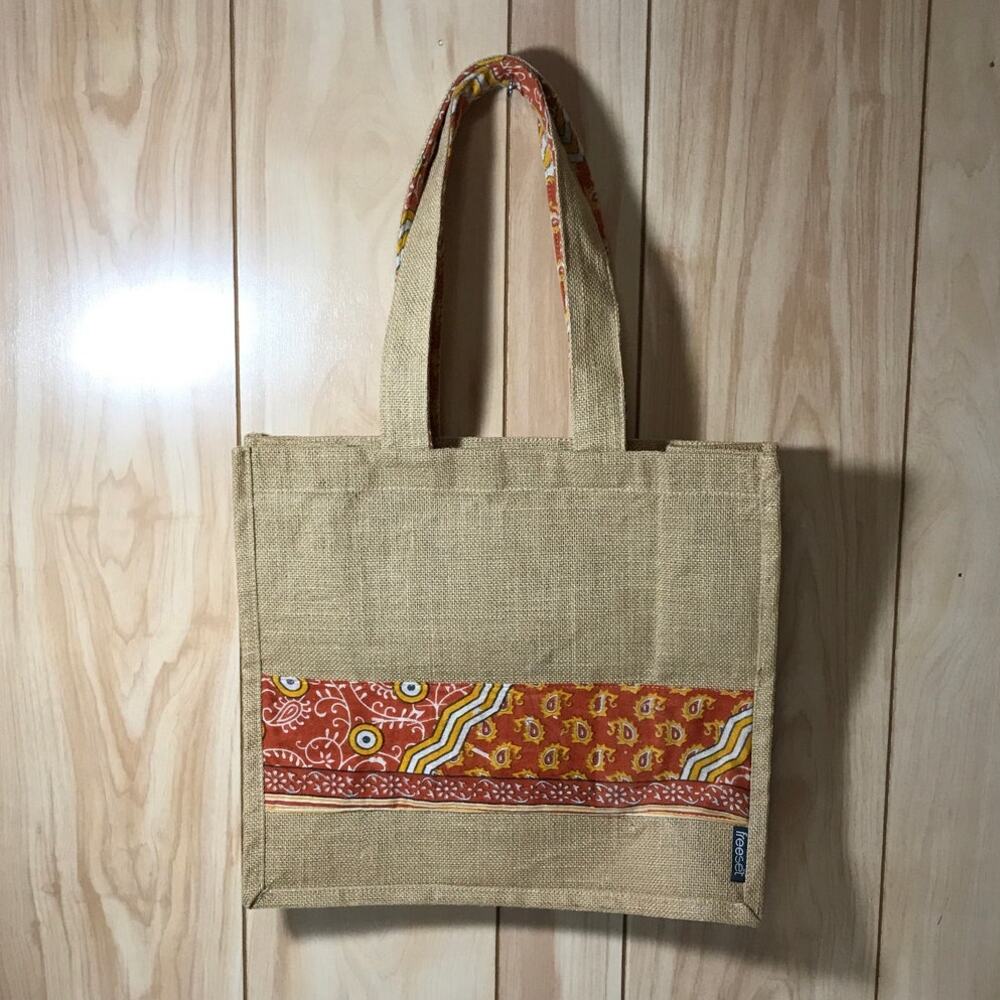 Freeset Burlap Wide Handle Large Tote Bag